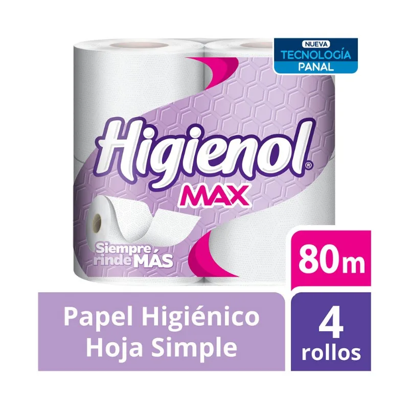 Papel higiénico Higienol max manzanilla 80 mts. x 4 uni
