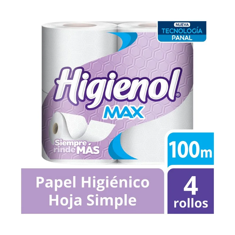Papel higiénico Higienol max manzanilla 100 mts. x 4 uni