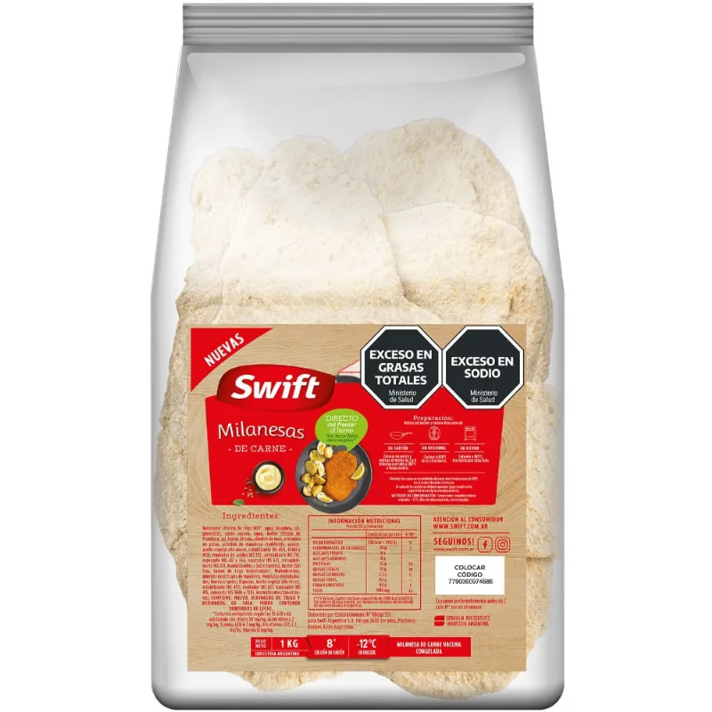 Milanesa congelada Swift de carne vacuna 1 kg.