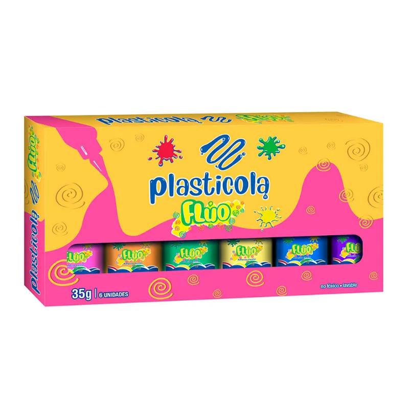 Adhesivo Escolar Plasticola Flúo 35 Grs x 6 Un