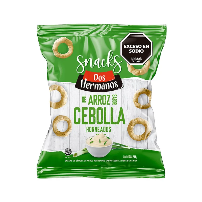 Snacks Aritos de Arroz Sabor crema con cebolla 80 Grs Dos Hermanos