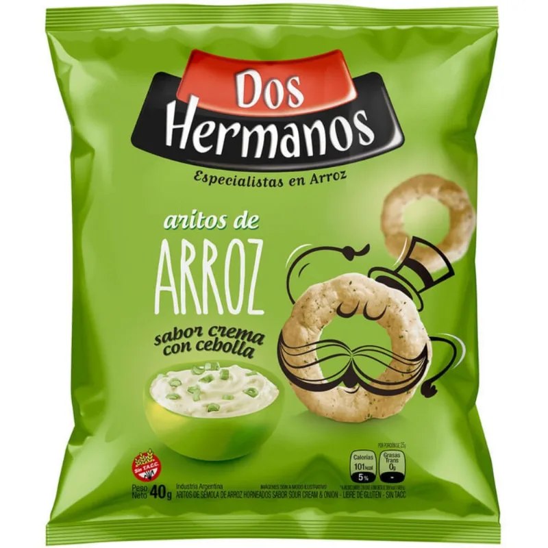Aritos de arroz Dos Hermanos crema y cebolla 40 g.