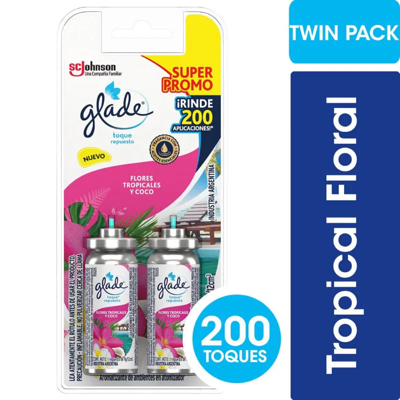 Desodorante De Ambientes Glade Toque Twin 9gr Aromatizante De Ambientes Glade Toque Tropical Floral Repuesto Pack X2 9grx2