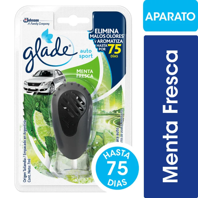 Aromatizante Menta Fresca Aparato Repuesto 7 Ml Glade Auto Sport