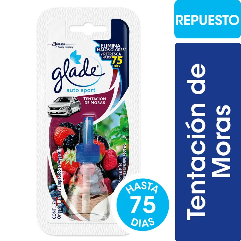 Aromatizante Glade Auto Sport Repuesto 7 Ml Tentación De Moras