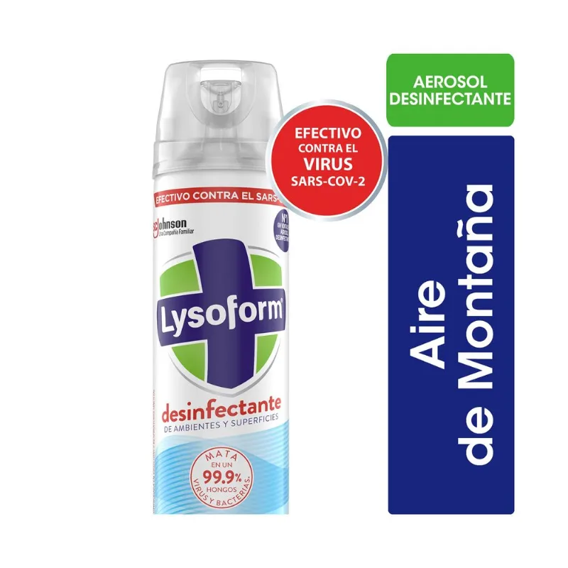 Desinfectante de ambientes y elimina olores Lysoform aire de montaña en aerosol 380 ml.