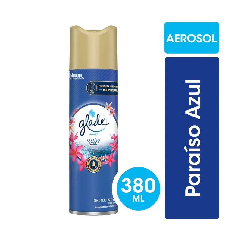 Aromatizante de ambientes Glade paraíso azul en Aerosol 380 ml.