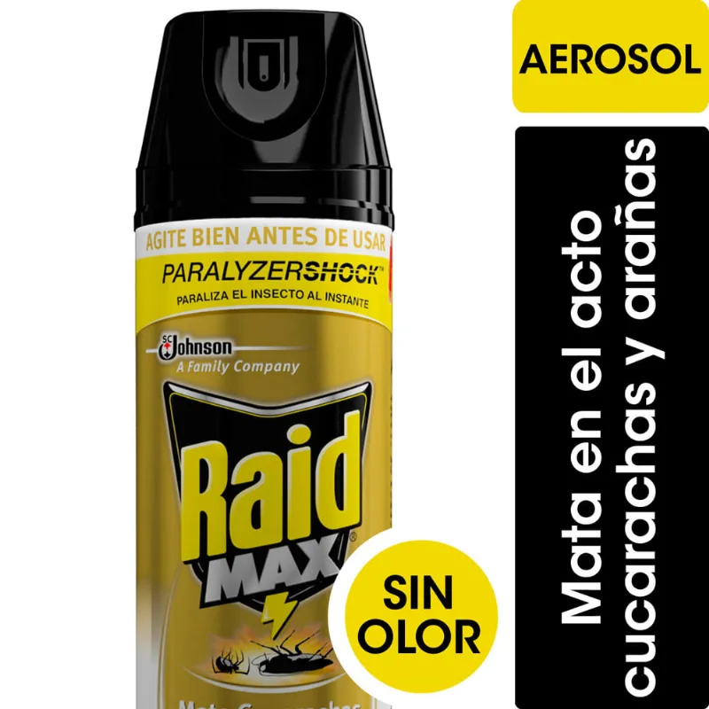 Insecticida Mata Cucarachas y Arañas Max Aerosol 360 Cc Raid