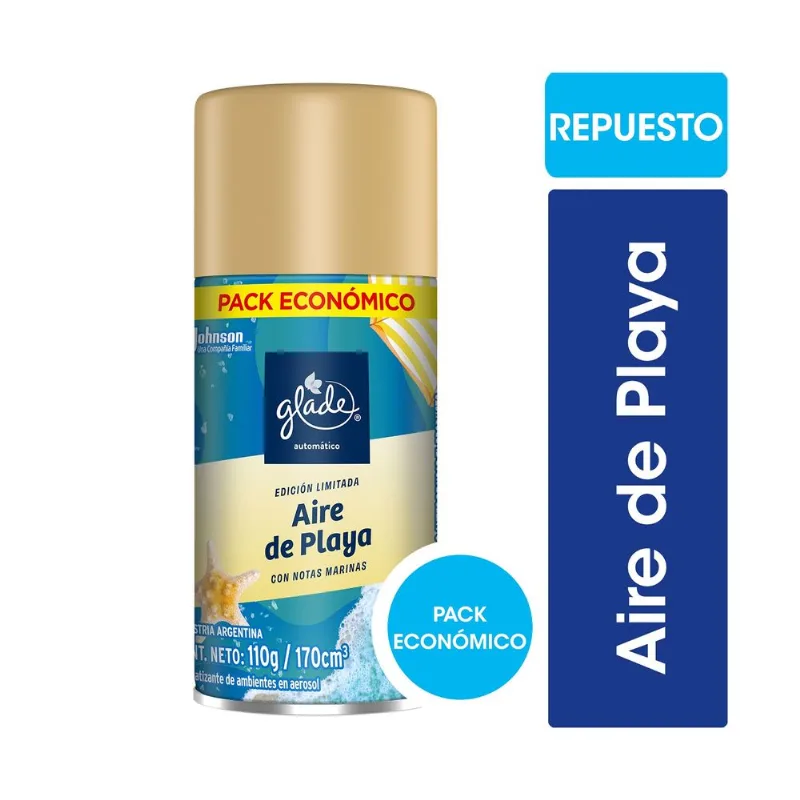 Aromatizante de ambientes automático Glade Aire de Playa repuesto 170 ml.