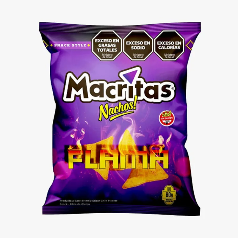 Nachos Flama Sabor Chile Picante 80 Grs Macritas