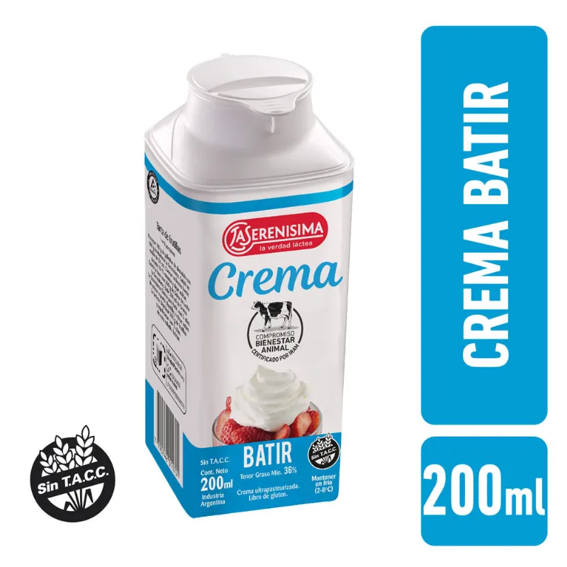 Crema para Batir Clásica 200 Ml La Serenisima Crema La Serenisima Batir 200ml