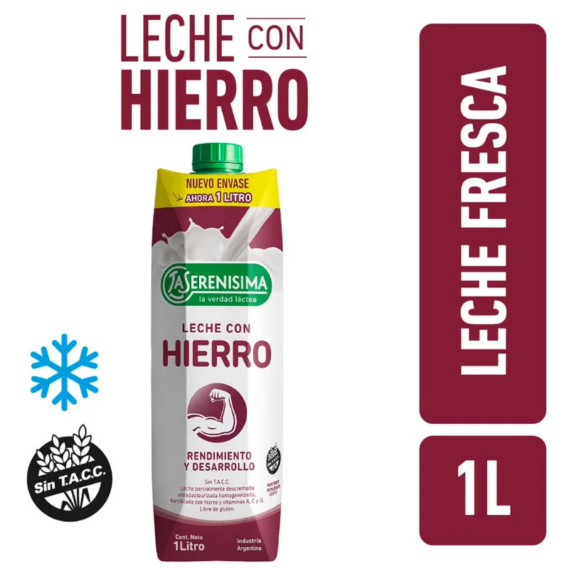 Lecha Desc Ls C/hierro T.square 1l Leche Fortificada Con Hierro La Serenisima Prisma 1l