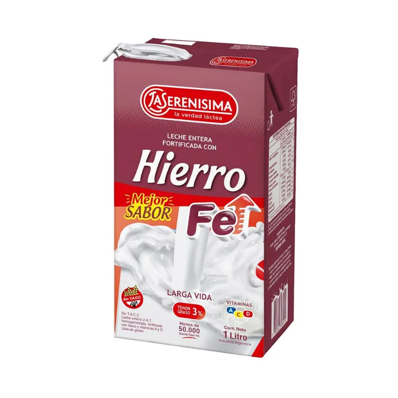 Leche La Serenisima Uat Entera C/ Fe 3% X1l Brick X 1l Leche Entera Fortificada Con Hierro La Serenisima Larga Vida 1l