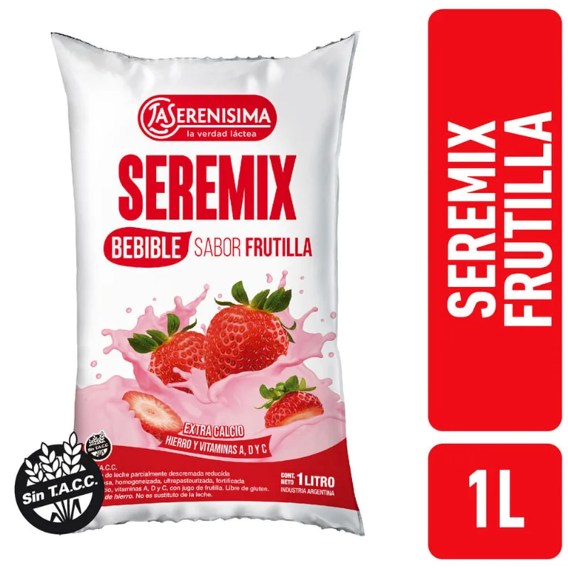 Leche saborizada descremada La Serenísima sachetx frutilla 1 l.