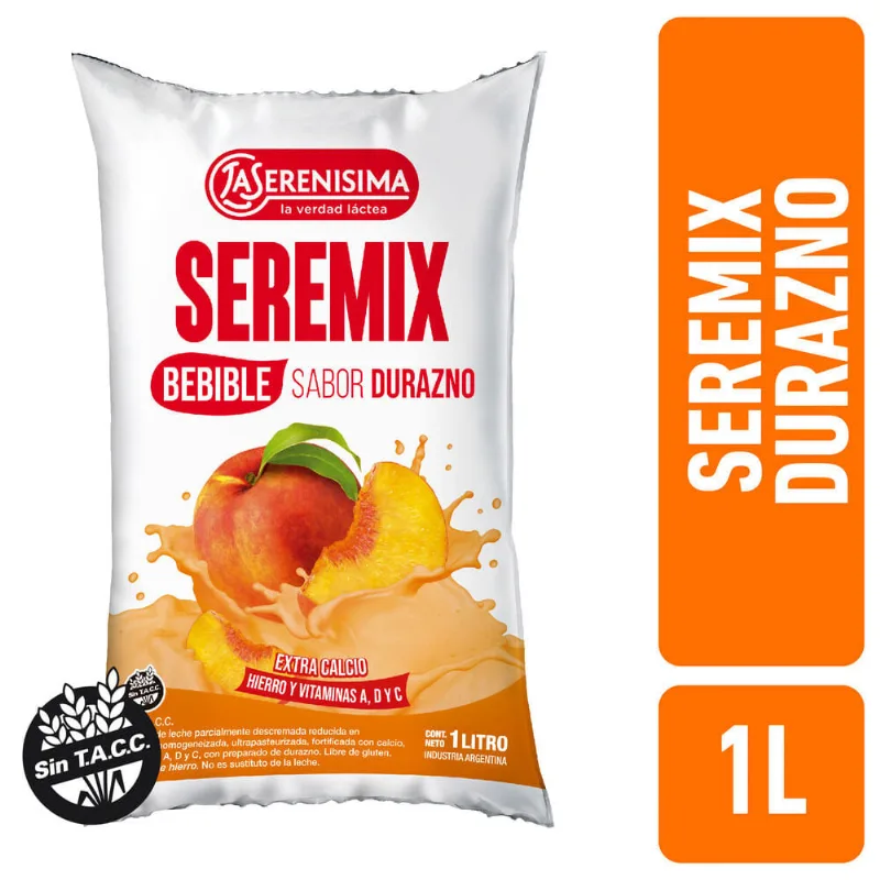 Leche saborizada descremada La Serenísima sachetx durazno 1 l.