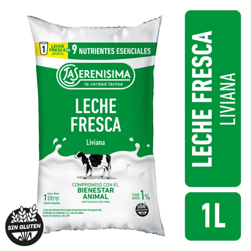 Leche La Serenísima ultra parc descremada multivit 1% sachet 1 lt