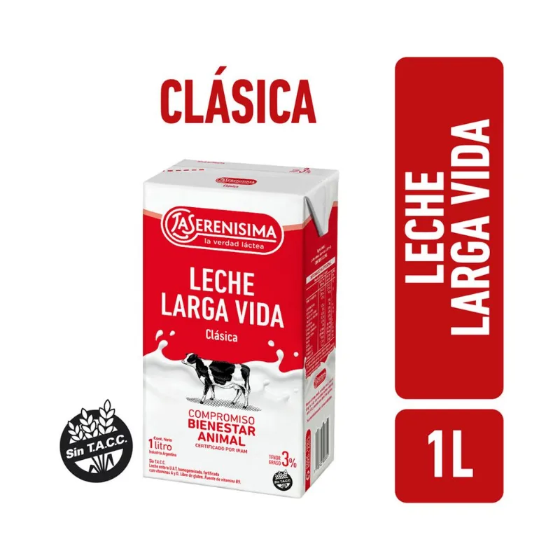Leche entera 3 UAT con vitaminas La Serenísima 1 l.