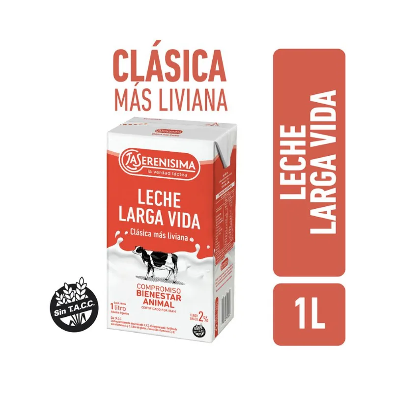 Leche parcialmente descremada La Serenísima uat 2% fortificada 1 l.