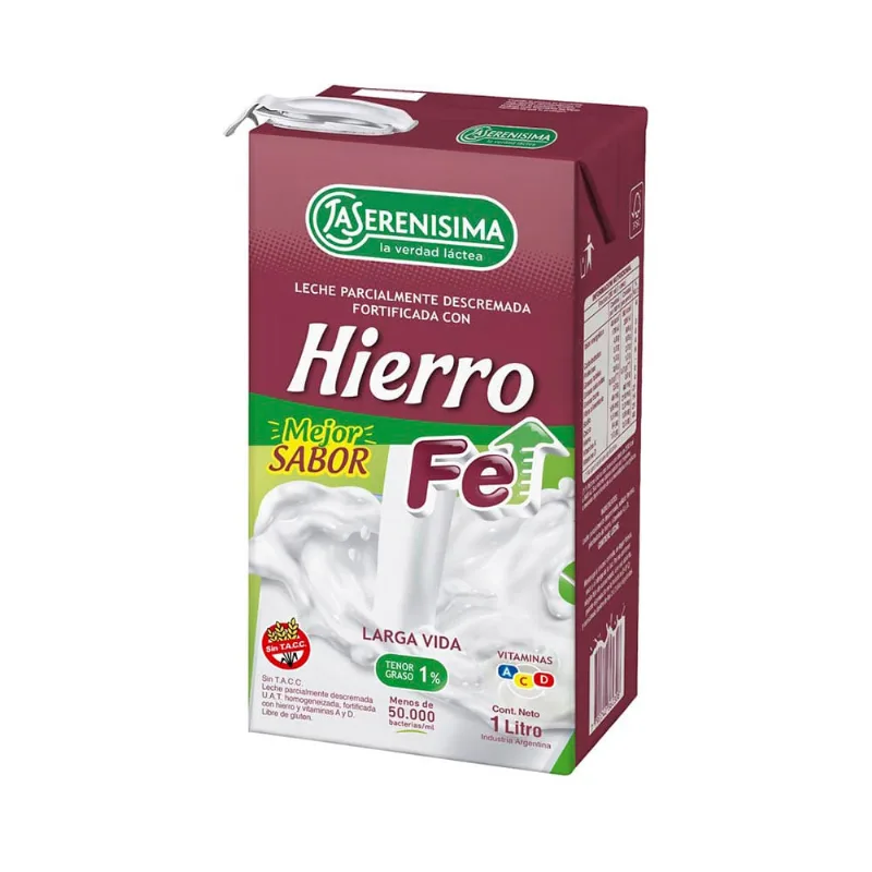 Leche La Serenisima Uat Descremada C/ Fe 1% Brick X 1l Leche Parcialmente Descremada Fortificada Con Hierro La Serenisima Larga Vida 1l