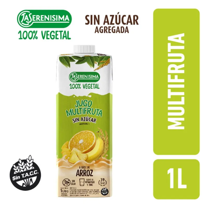 Jugo 100% vegetal La Serenísima arroz multifruta 1 l.
