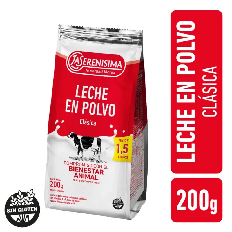 Leche en polvo entera La Serenísima bolsa 200 g.