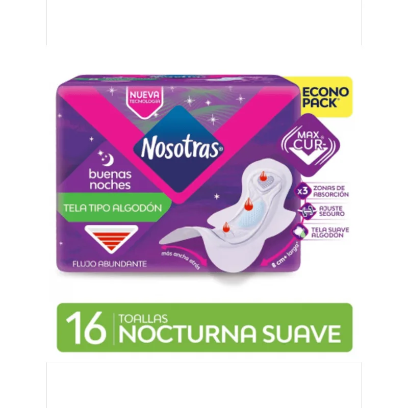 Toallitas Femeninas Buenas Noches Tela Tipo Algodón 16 Unid