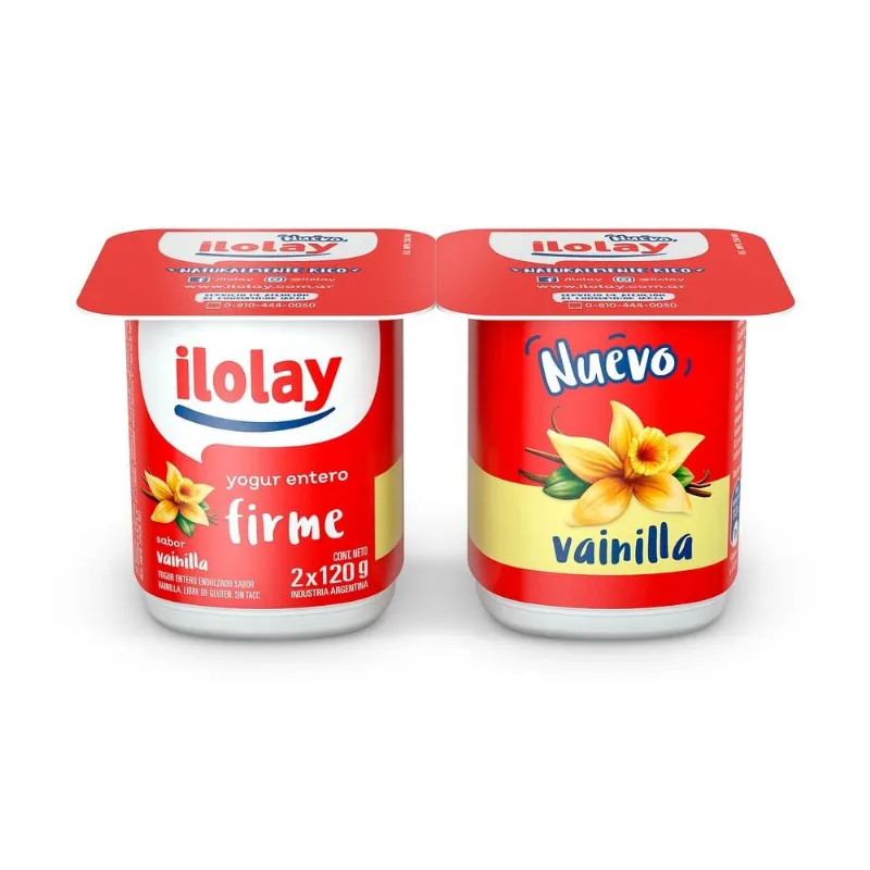 Yogur firme entero Ilolay vainilla 2 x 120 g.