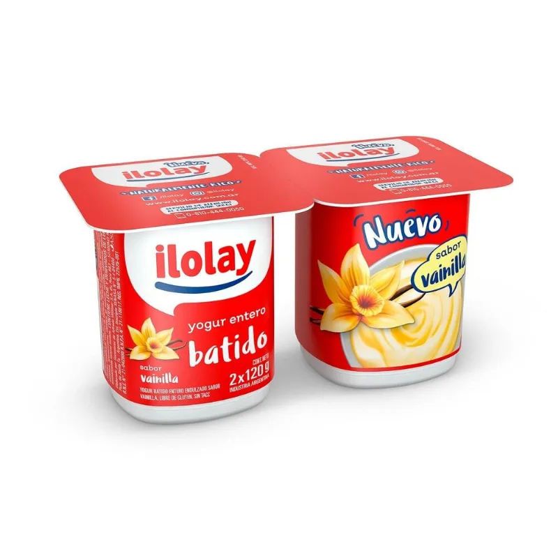 Yogur entero batido Ilolay vainilla 2 x 120 g.