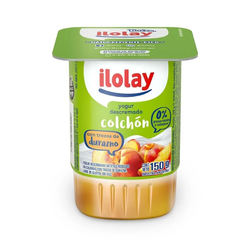 Yogur cremoso descremado Ilolay colchón de durazno 150 g.
