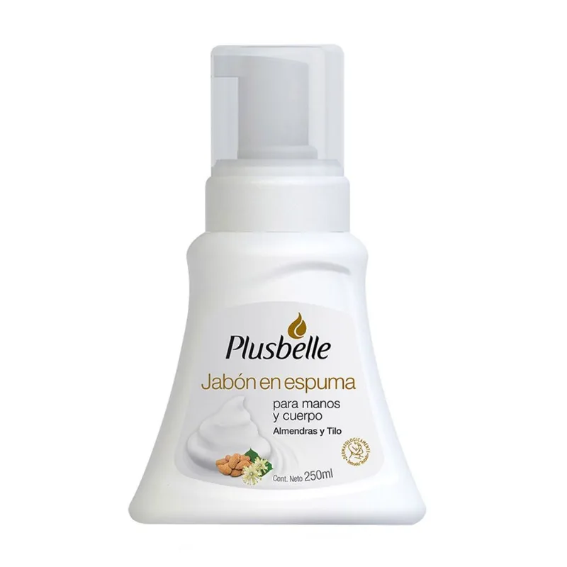 Jabón espuma Plusbelle almendras y tilo 250 cc.