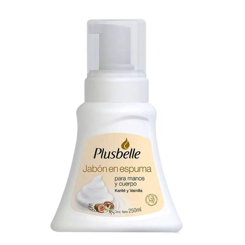 Jabón en espuma Plusbelle karite y vainilla 250 cc.