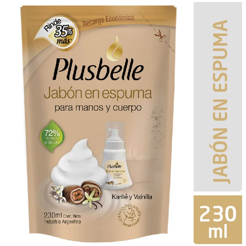 Jabón espuma Plusbelle rep karite vainilla 230 cc.