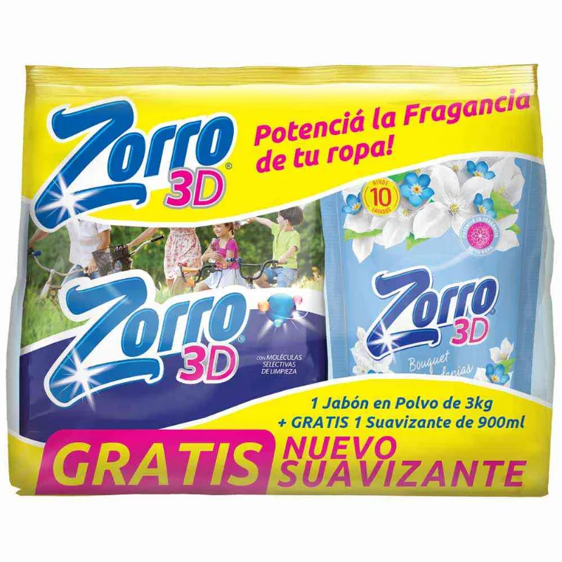 Jabon En Polvo Zorro 3 Kg + Suav Zorro 900 Ml