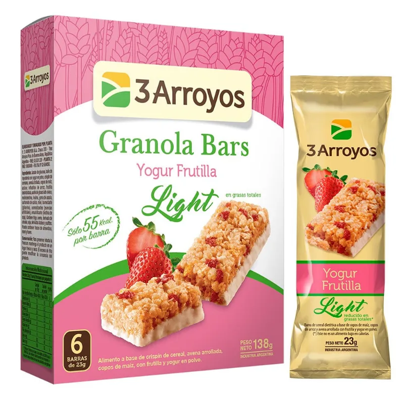 Barra De Cereal 3 Arroyos Yogurt Light X23gr
