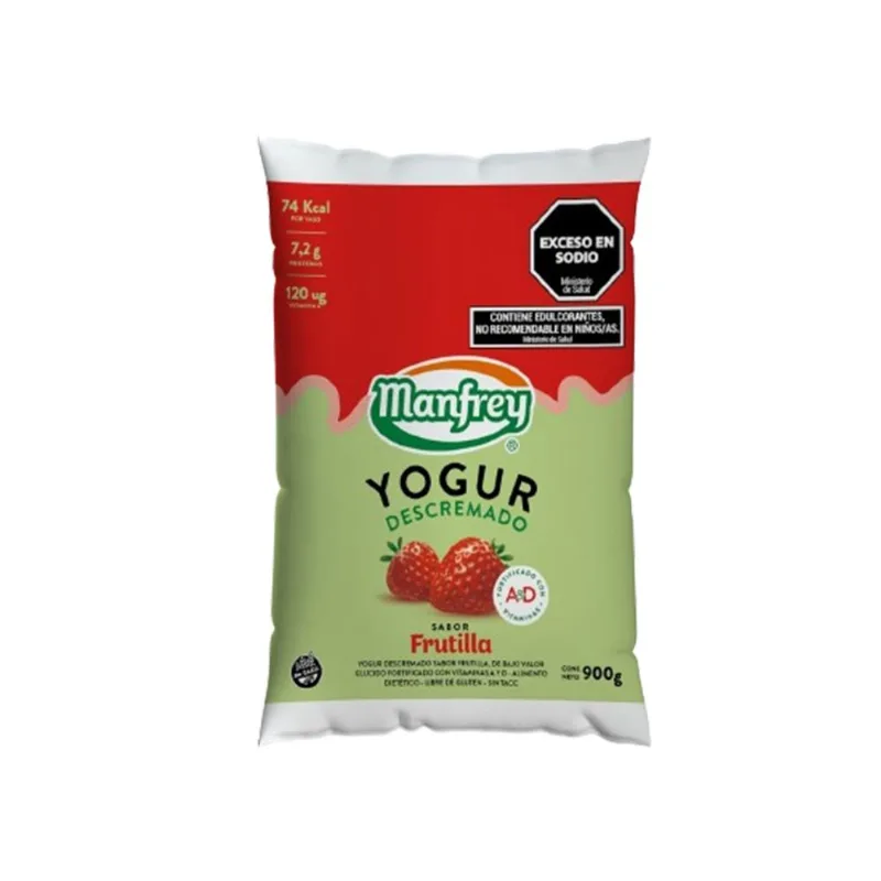 Yogur bebible descremado Manfrey de frutilla en sachet 900 g.