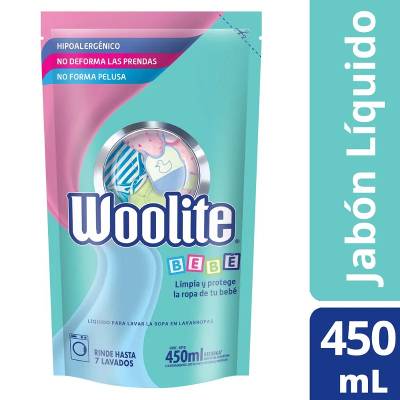 Jabón líquido para ropa Woolite bebé en máquina repuesto 450 ml.