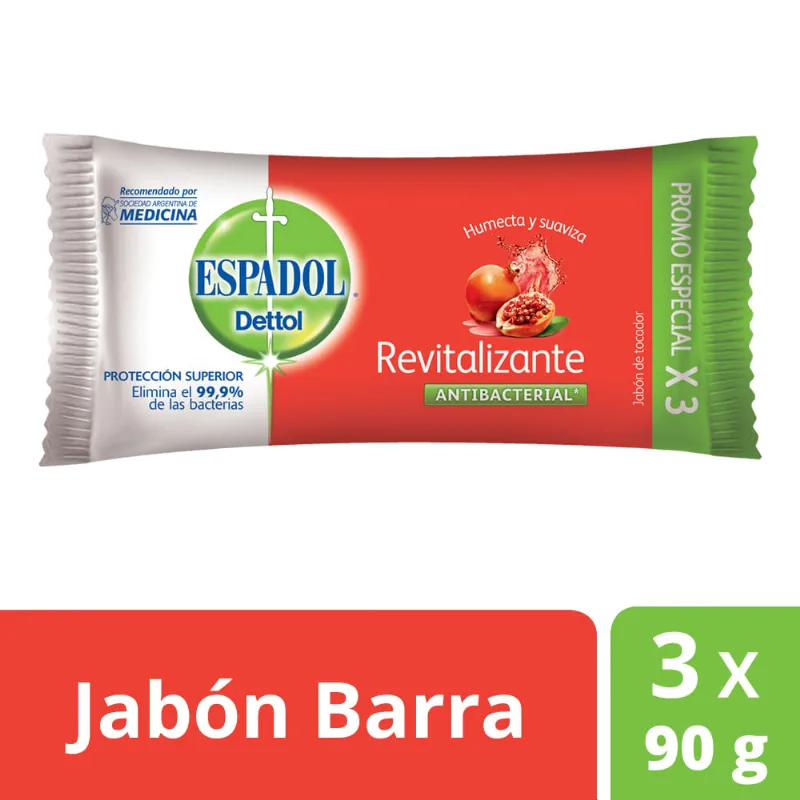 Jabón De Tocador Antibacterial Revitalizante Espadol Dettol 90grs X 3u