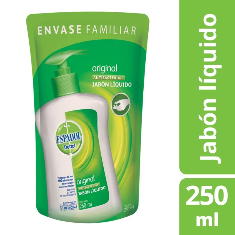 Jabón líquido Espadol antibacterial original repuesto 250 cc.