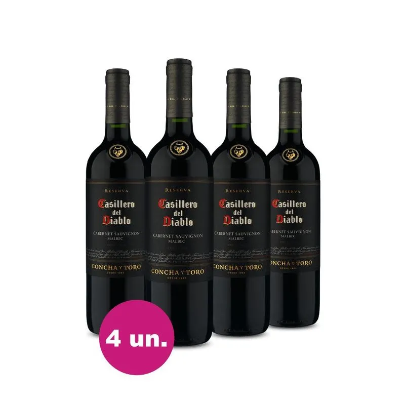 Kit 4 Vinhos Casillero Del Diablo Cabernet Sauvignon/malbec