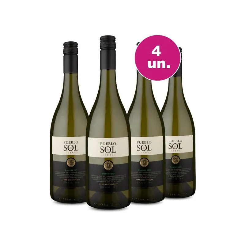 Kit 4 Vinho Branco Uruguaio Pueblo Del Sol Reserva Viognier