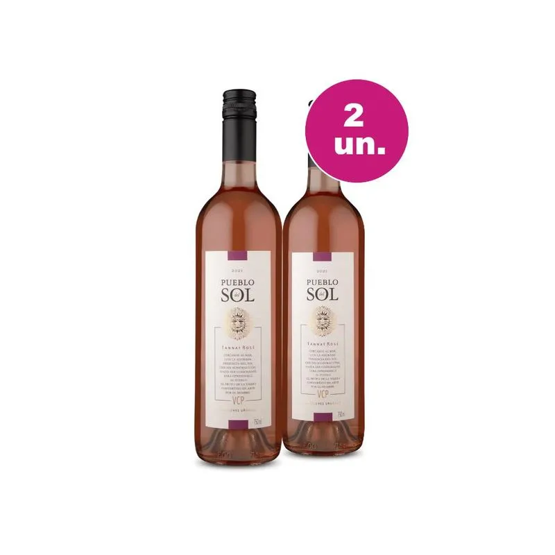Kit 2 Vinho Rosé Uruguaio Pueblo Del Sol Tannat Rosé 2021