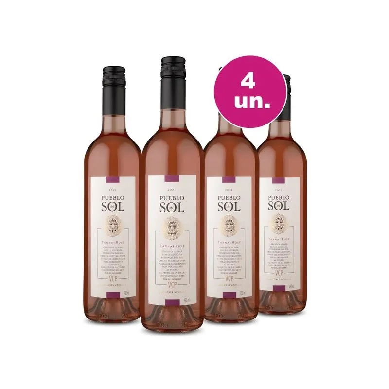 Kit 4 Vinho Rosé Uruguaio Pueblo Del Sol Tannat Rosé 2021