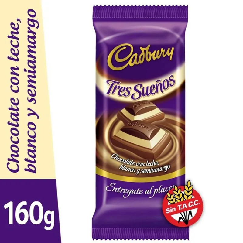 Tableta de chocolate tres sueños Cadbury 160 g.