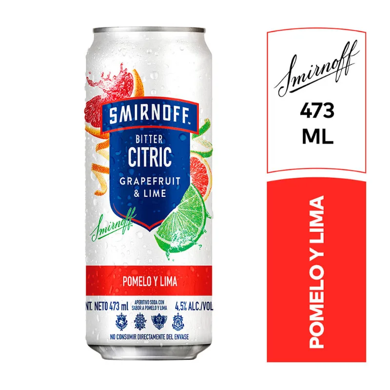 Vodka Sabor Pomelo y Lima 473 Ml Smirnoff Vodka Smirnoff Bitric Citric Grapefuit & Lime
