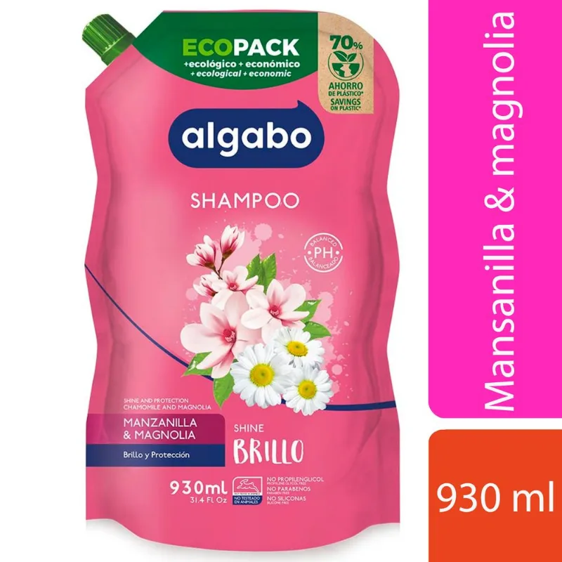 Shampoo Algabo brillo eco pack 930 cc.