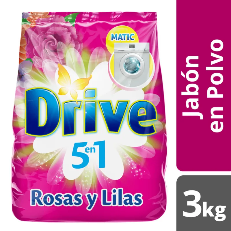 Jabón En Polvo Drive Baja Espuma Rosas Y Lilas 3kg