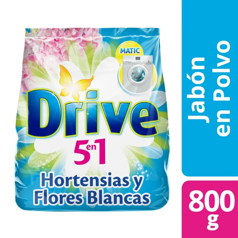 Drive Jabon Para Ropa Polvo Baja Espuma Bolsa Hortensias 800 Gr