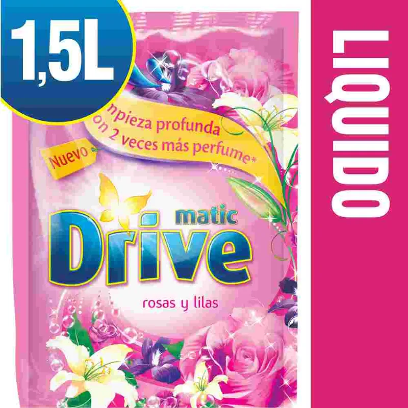 Drive Jabon Para Ropa Liquido Baja Espuma Doypack Rosas Y Lilas 1,5lt Drive Jabón Para Ropa Líquido Baja Espuma Doy Packack Rosas Y Lilas 1,5 L