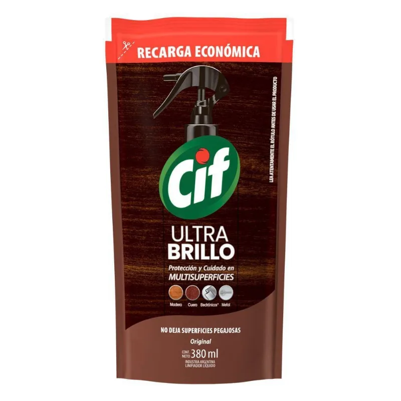 Limpiador Multisuperficies Cif Ultra Brillo Original Recarga Económica x 380 ml
