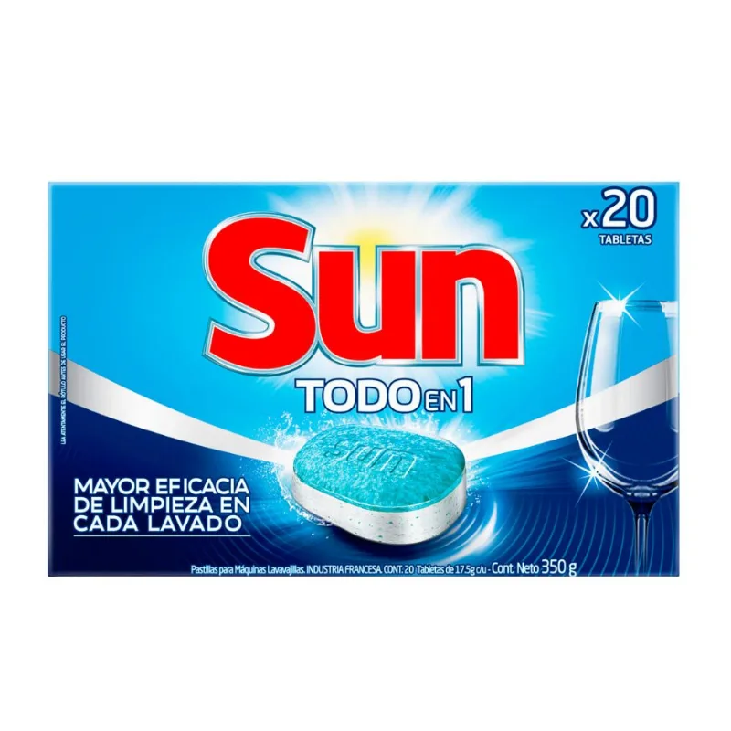 Lavavajillas para Máquina Sun Tabletas 3 en 1 Caja x 20 un